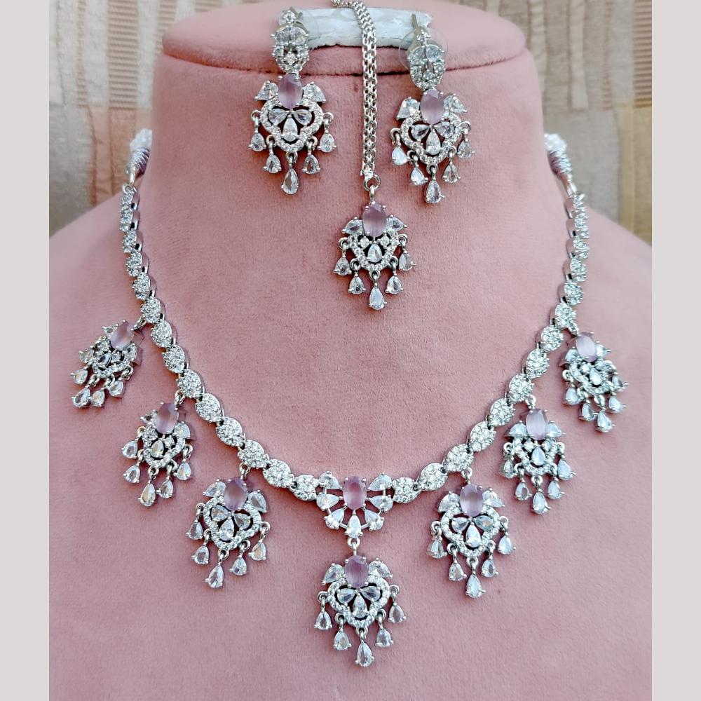 FS Collection Silver Plated Sparkling American Diamond Necklace Set