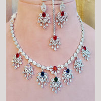 FS Collection Silver Plated Sparkling American Diamond Necklace Set