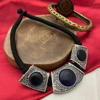 FS Collection Oxidised Plated Pota Stone Necklace Set