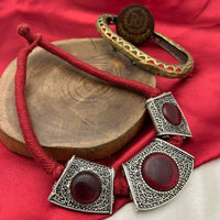 FS Collection Oxidised Plated Pota Stone Necklace Set