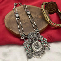 FS Collection Oxidized Plated Pota Stone Long Necklace Set