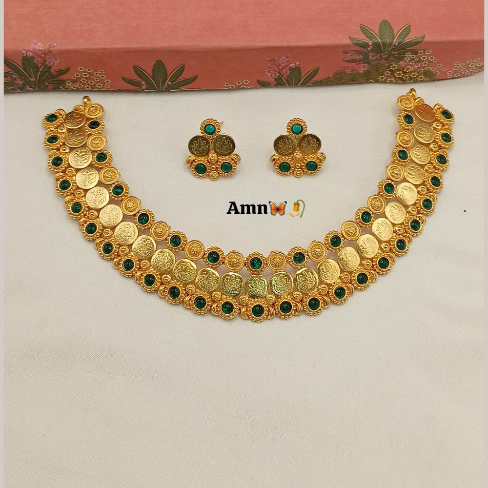 FS Collection Luxurious Gold Plated Pota Temple Choker Necklace Set