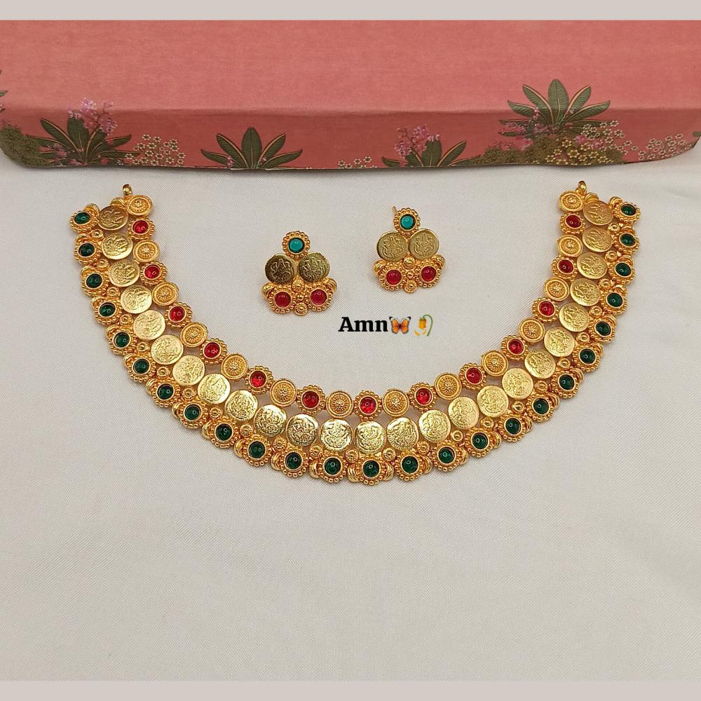 FS Collection Luxurious Gold Plated Pota Temple Choker Necklace Set