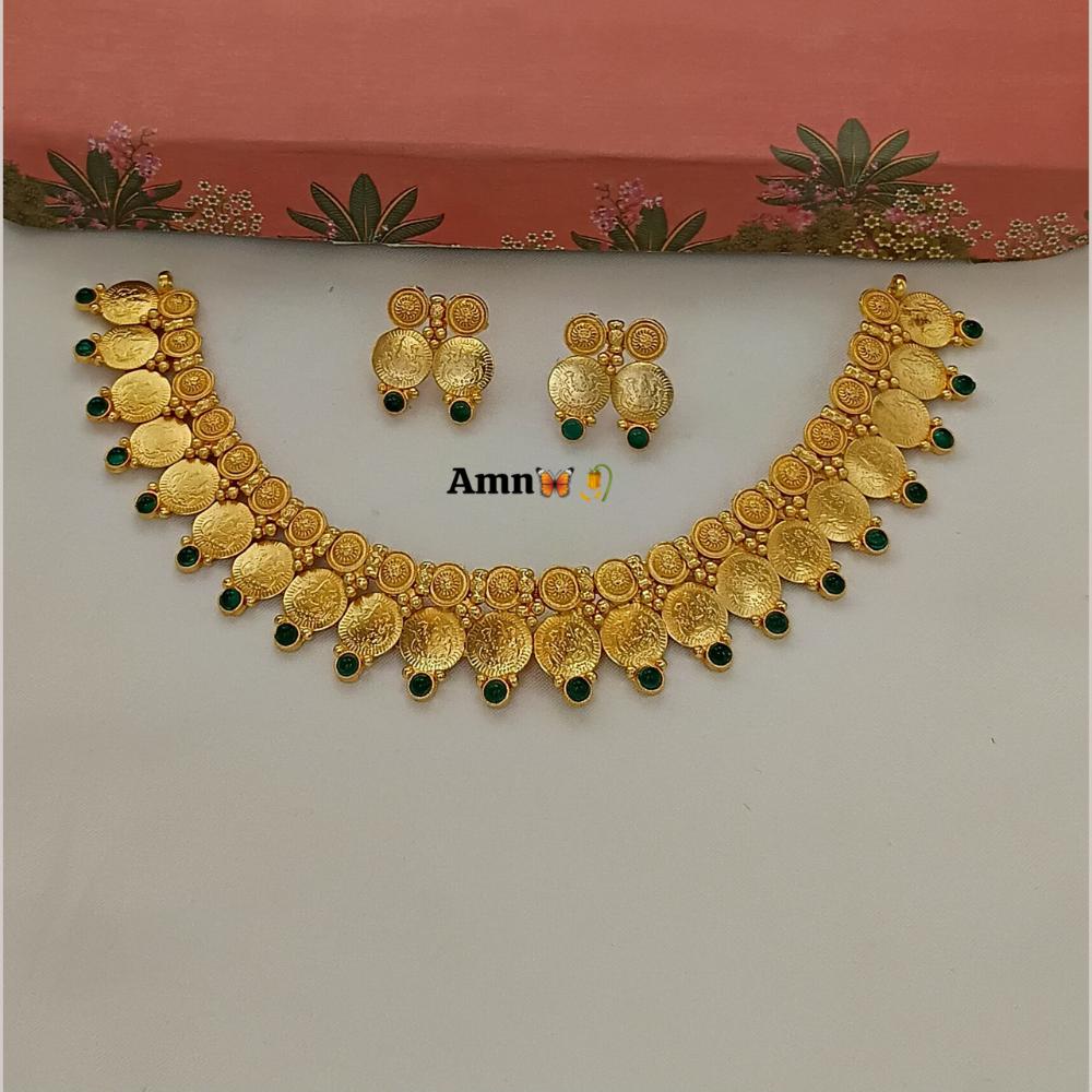 FS Collection Luxurious Gold Plated Pota Temple Choker Necklace Set