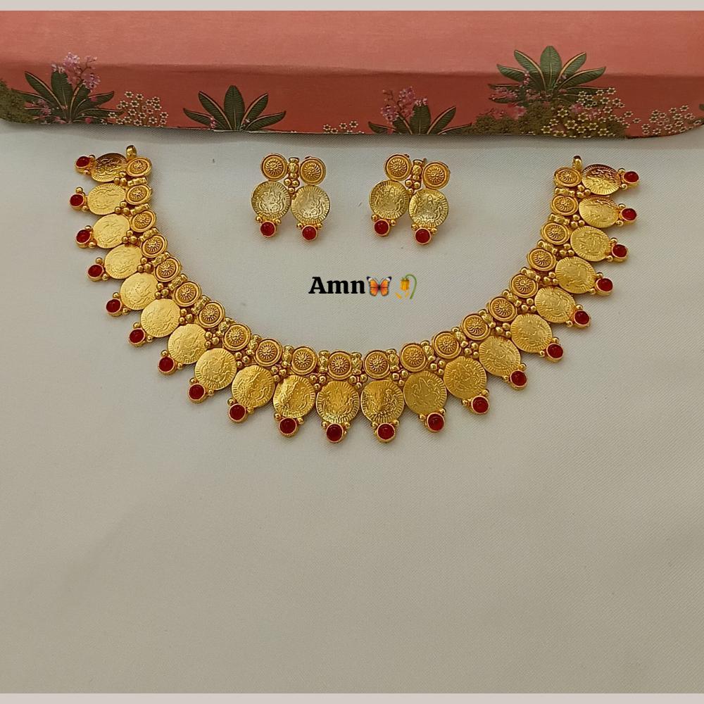 FS Collection Luxurious Gold Plated Pota Temple Choker Necklace Set