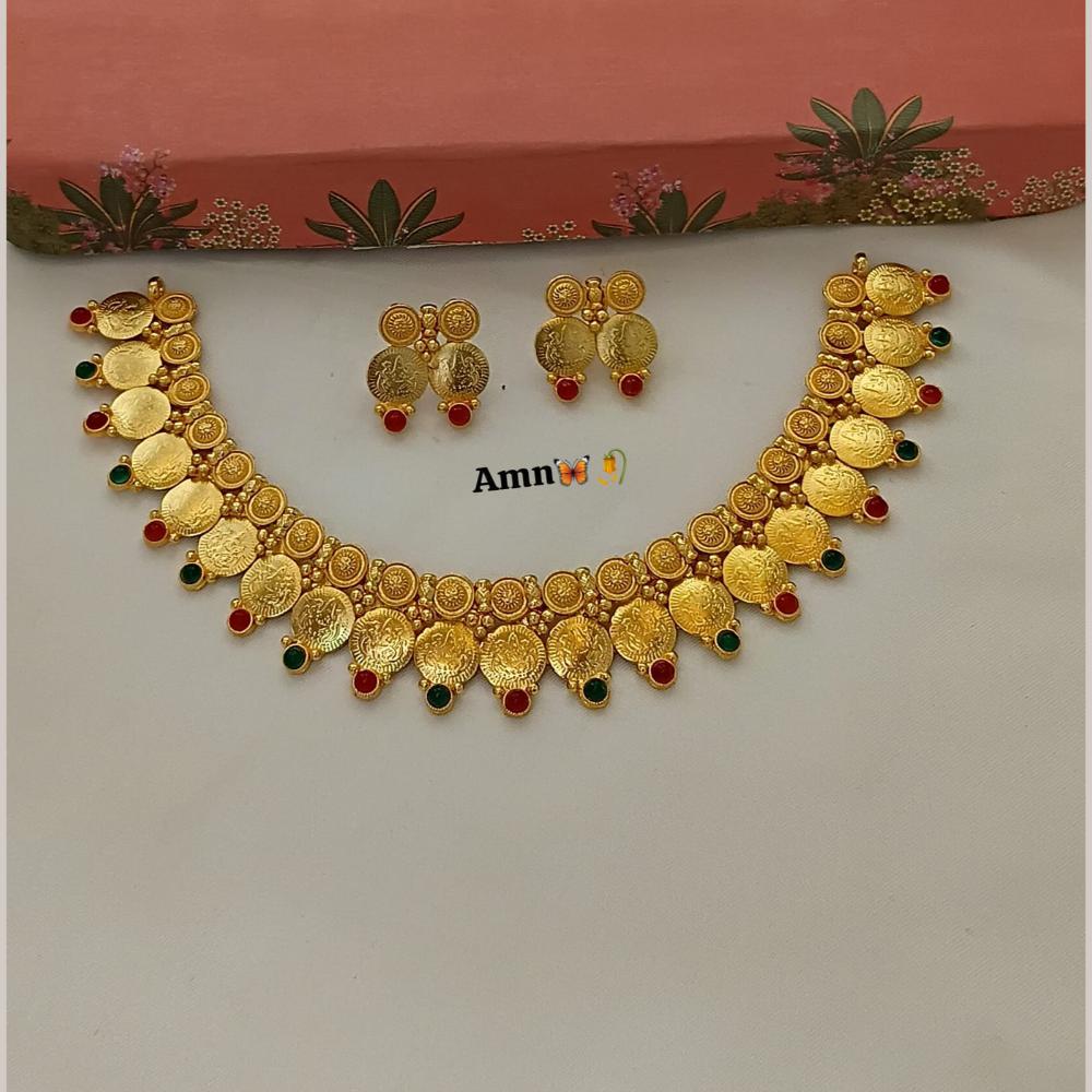FS Collection Luxurious Gold Plated Pota Temple Choker Necklace Set