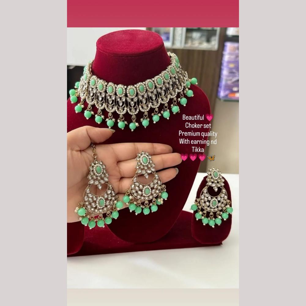 FS Collection Gold Plated Pota Stone And Beads Choker Necklace Set