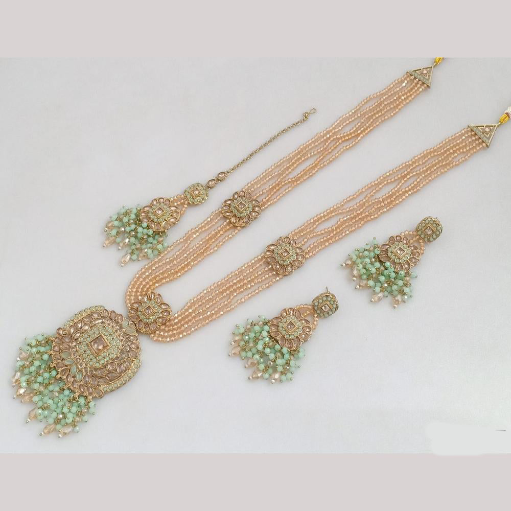 FS Collection Gold Plated Crystal Stone And Beads Long Necklace Set