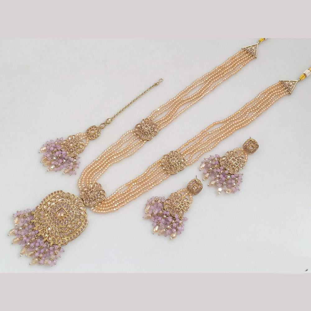 FS Collection Gold Plated Crystal Stone And Beads Long Necklace Set