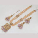 FS Collection Gold Plated Crystal Stone And Beads Long Necklace Set
