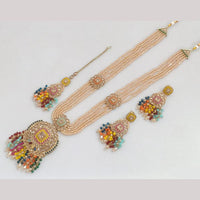 FS Collection Gold Plated Crystal Stone And Beads Long Necklace Set