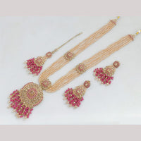 FS Collection Gold Plated Crystal Stone And Beads Long Necklace Set