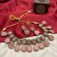 FS Collection Oxidised Plated Pota Stone Necklace Set