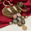 FS Collection Gold Plated Pota Stone And Pearl Long Necklace Set