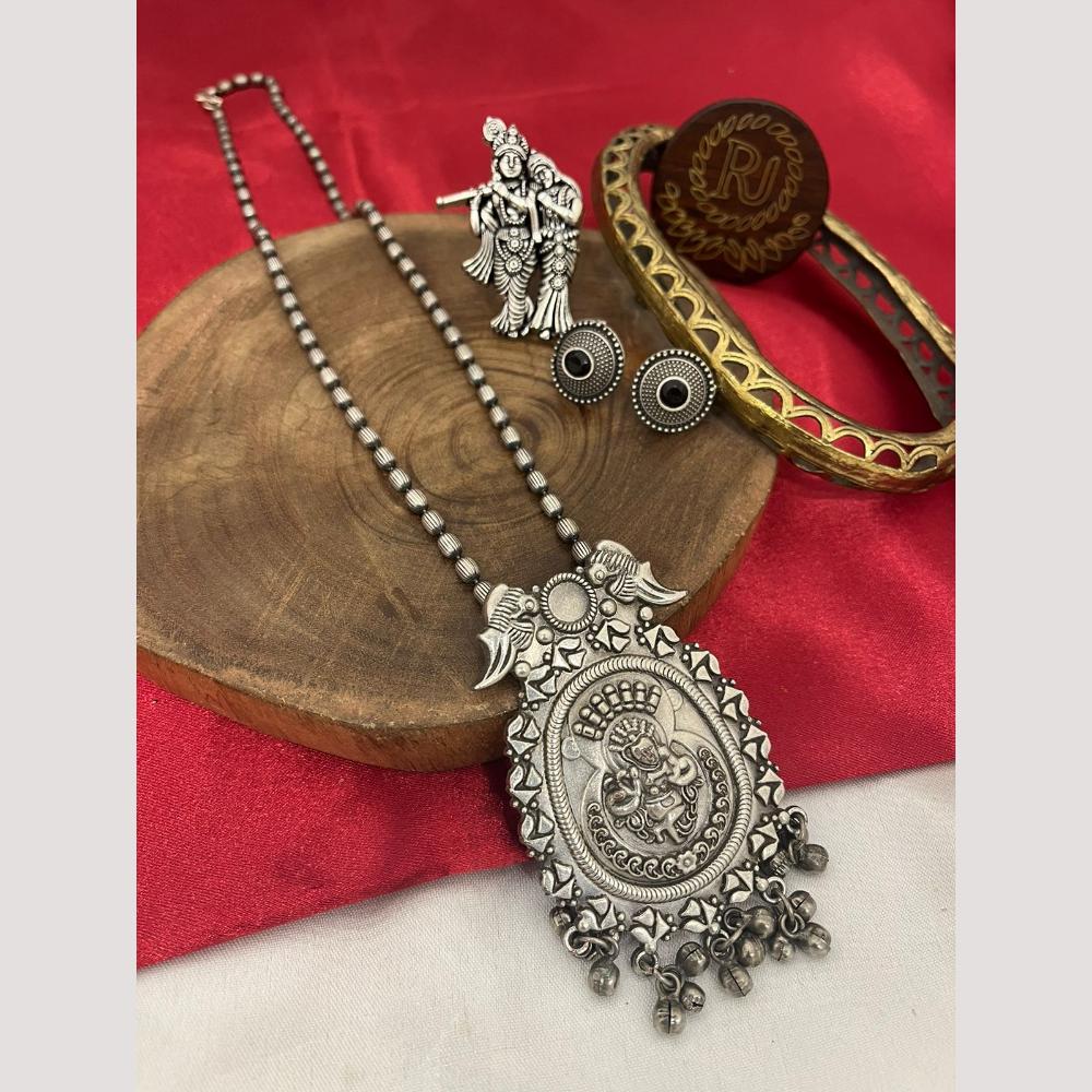 FS Collection Oxidised Plated Pota and Pearls  Modern Fusion Jewelry Long Necklace Set