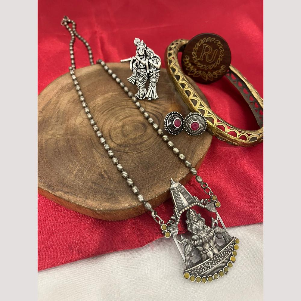 FS Collection Oxidised Plated Temple Long Necklace Set
