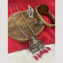 FS Collection Oxidised Plated Pota Stone And Pearls Temple Long Necklace Set