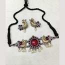 FS Collection Stylish 2-Tone Plated Pota Stones And Pearl Choker Necklace Set