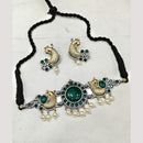 FS Collection Stylish 2-Tone Plated Pota Stones And Pearl Choker Necklace Set