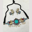 FS Collection Stylish 2-Tone Plated Pota Stones And Pearl Choker Necklace Set