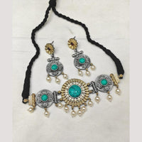 FS Collection Stylish 2-Tone Plated Pota Stones And Pearl Choker Necklace Set