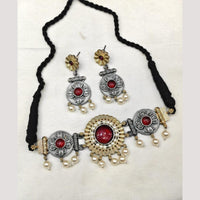 FS Collection Stylish 2-Tone Plated Pota Stones And Pearl Choker Necklace Set