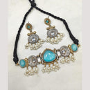 FS Collection Stylish 2-Tone Plated Pota Stones And Pearl Choker Necklace Set