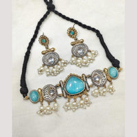 FS Collection Stylish 2-Tone Plated Pota Stones And Pearl Choker Necklace Set