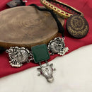FS Collection Oxidised Plated Pota Stone And Pearls Choker Necklace Set