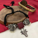 FS Collection Oxidised Plated Pota Stone And Pearls Choker Necklace Set