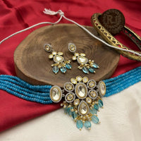 FS Collection Gold Plated Kundan Stone Pearl And Beads Choker Necklace Set