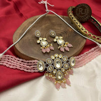 FS Collection Gold Plated Kundan Stone Pearl And Beads Choker Necklace Set