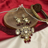 FS Collection Gold Plated Kundan Stone Pearl And Beads Choker Necklace Set