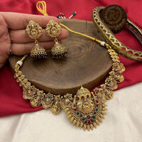FS Collection Gold Plated Pota Stone And Beads Temple Necklace Set