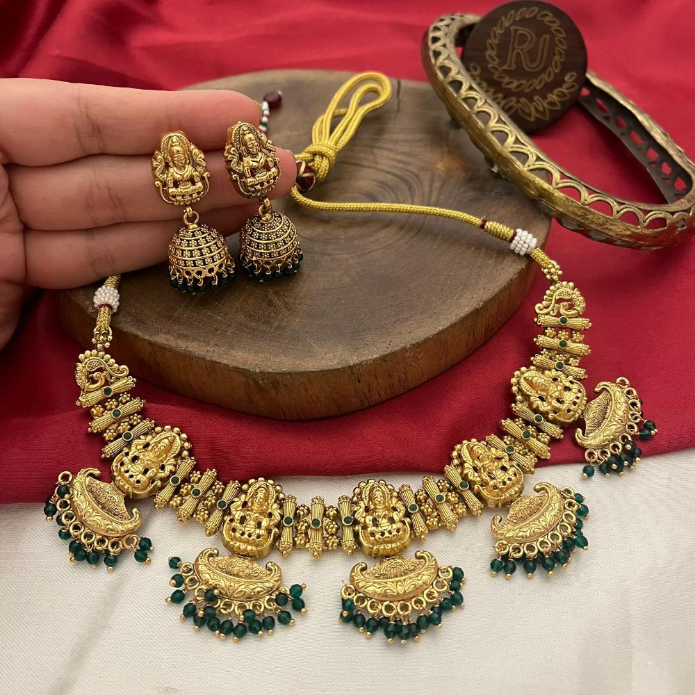 FS Collection Gold Plated Pota Stone And Beads Temple Necklace Set