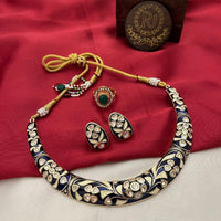 FS Collection Gold Plated Polki Kundan Stone And Meenakari Necklace Set