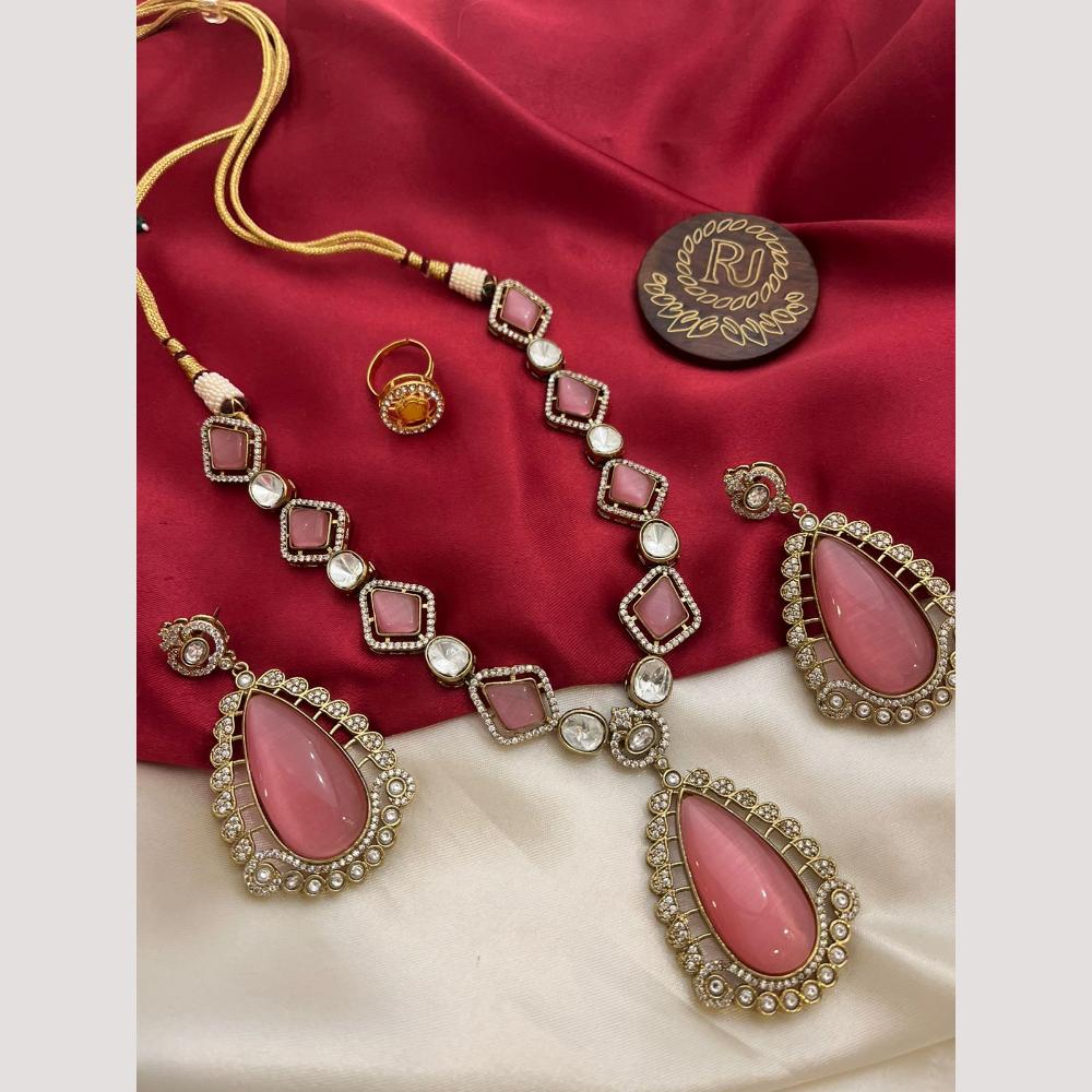FS Collection Gold Plated Pota Stone Necklace Set