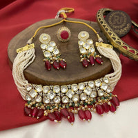 FS Collection Gold Plated Polki Kundan And Beads Choker Necklace Set