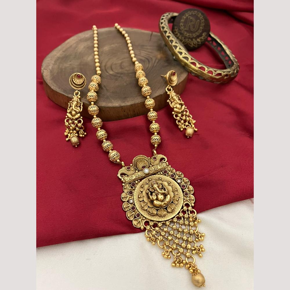FS Collection Gold Plated Pota Stone And Beads Temple Necklace Set