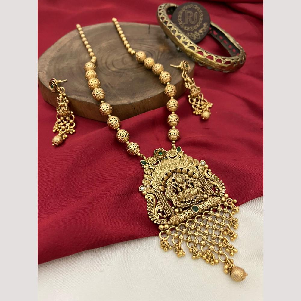 FS Collection Gold Plated Pota Stone And Beads Temple Necklace Set