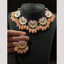 FS Collection Gold Plated Pota Stone And Pearls Choker Meenakari  Necklace Set