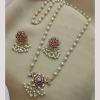 FS Collection Gold Plated Pota Stone And Pearl Long Necklace Set