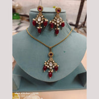 FS Collection Designer Gold Plated Kundan And Beads Traditional Chain Pendant Set
