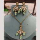 FS Collection Designer Gold Plated Kundan And Beads Traditional Chain Pendant Set