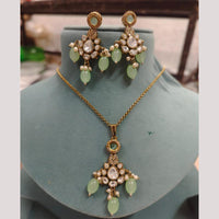 FS Collection Designer Gold Plated Kundan And Beads Traditional Chain Pendant Set