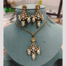 FS Collection Designer Gold Plated Kundan And Beads Traditional Chain Pendant Set