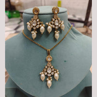 FS Collection Designer Gold Plated Kundan And Beads Traditional Chain Pendant Set