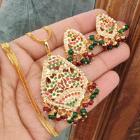 FS Collection Ethnic Gold Plated Pearl Chain Pendant Set