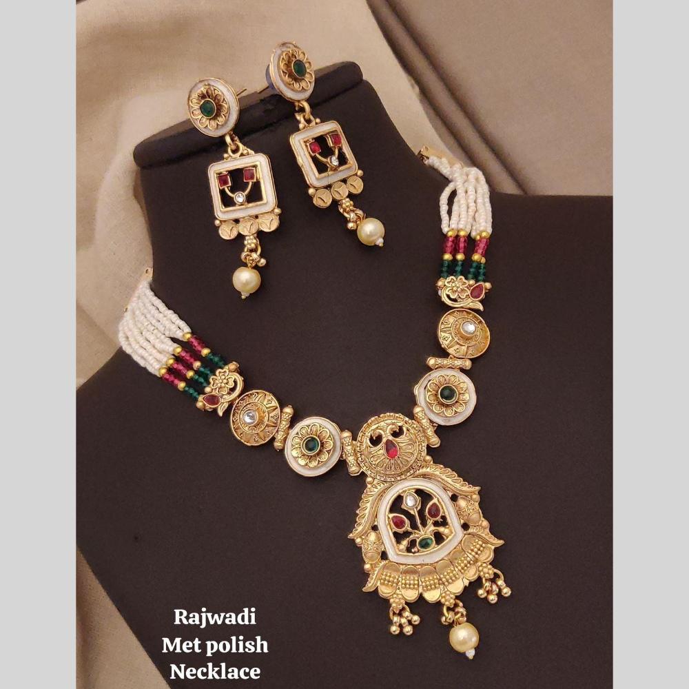 FS Collection Gold Plated Pota Stone And Pearl Necklace Set