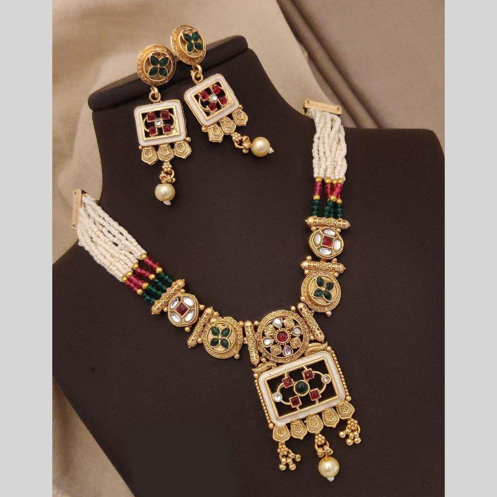 FS Collection Gold Plated Pota Stone And Pearl Necklace Set